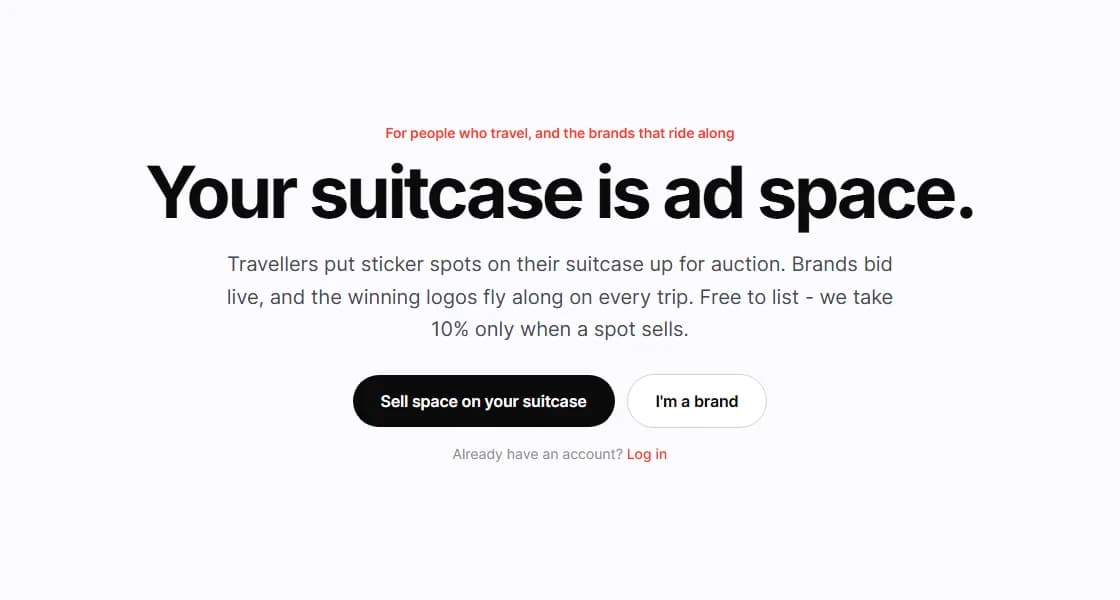Adonboard homepage: "Your suitcase is ad space."